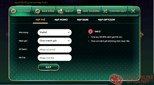 Cách nạp tiền tài xỉu qua thẻ cào